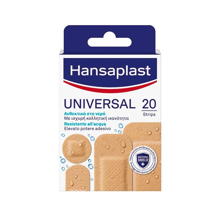 cerotto hansaplast universal resistente all'acqua 4 forme assortite 20 pezzi