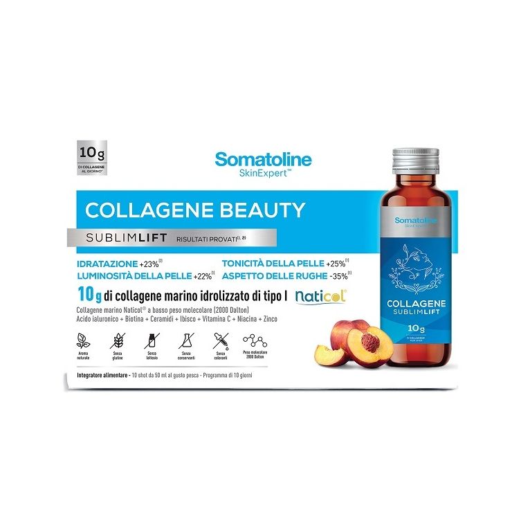 somatoline collagene beauty sublimlift 10 shot 50 ml gusto pesca senza glutine senza lattosio con edulcoranti