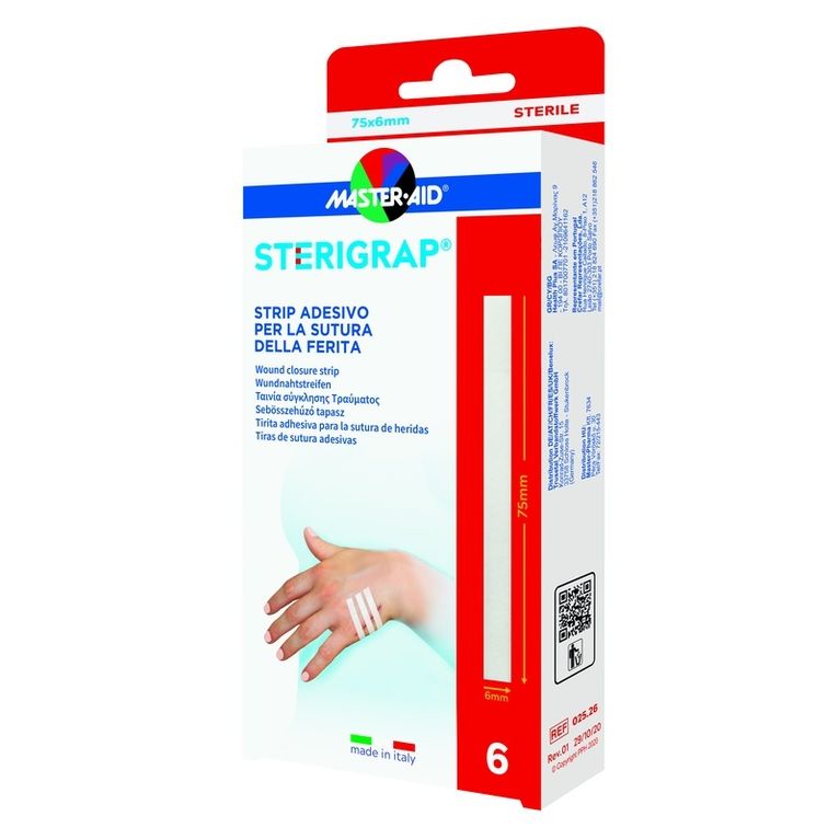 master-aid sterigrap strip adesivo sutura ferite 75x6 mm 6 pezzi
