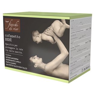FIOCCHI DI RISO COFANETTO BEBE' PASTA CAMBIO 15 ML + DETERGENTE CORPO E CAPELLI TALCO 50 ML + DETERGENTE INTIMO MIODERM50 ML + 20 SALVIETTE TALCO NON TALCO + POCHETTE