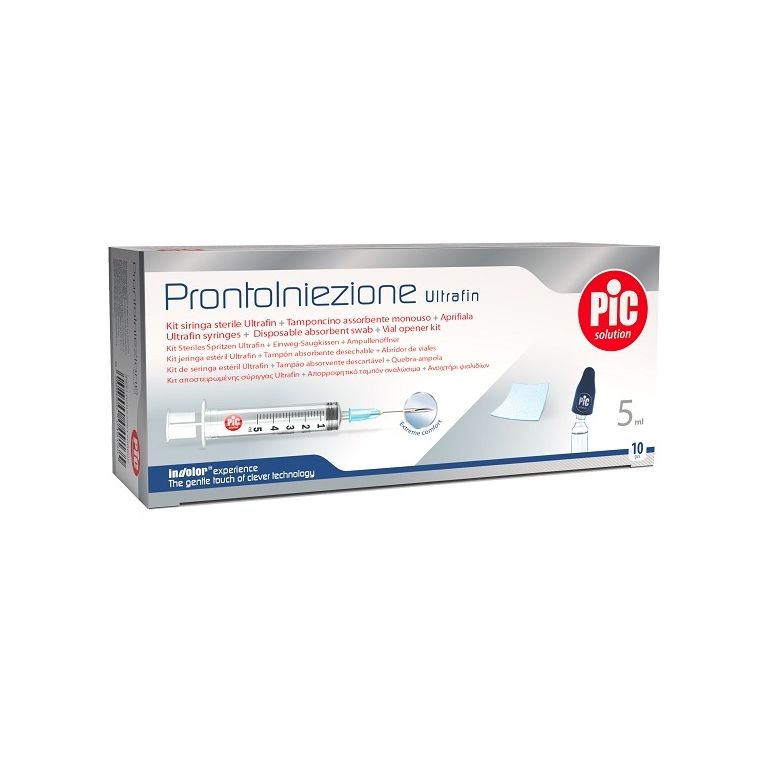 prontoiniezione ultrafin kit siringa sterile 5 ml gauge 23 10 pezzi + tamponcino assorbente monouso + aprifiala