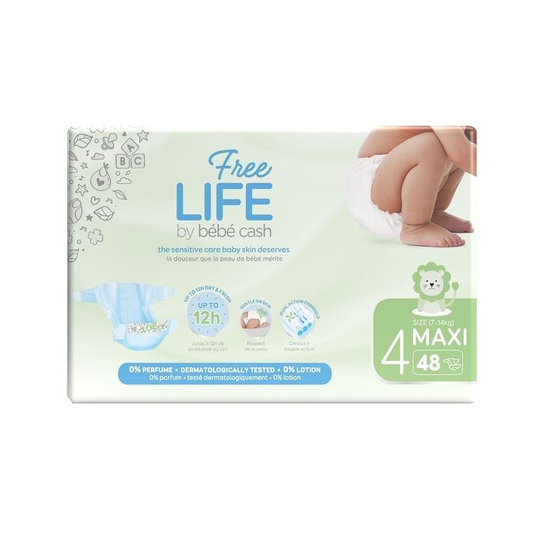 freelife by bebecash pannolini maxi taglia 4 7-18 kg girovita 38-60 cm 48 pezzi