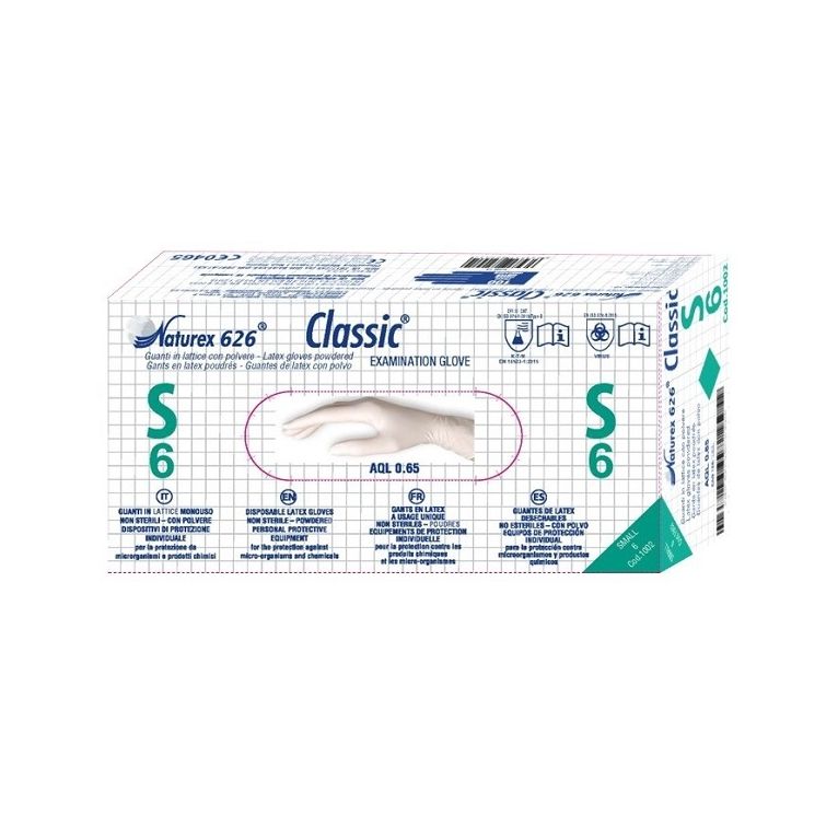 guanto in lattice monouso non sterile con polvere naturex 626 classic misura small 100 pezzi