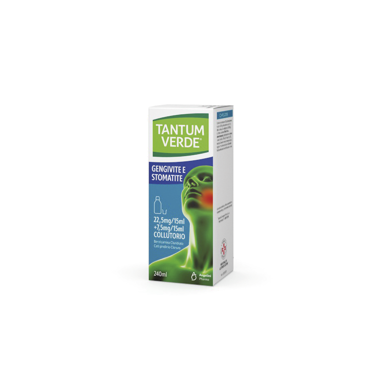 tantum verde gengivite e stomatite collutorio 240 ml 22,5 mg/15 ml + 7,5 mg/15 ml