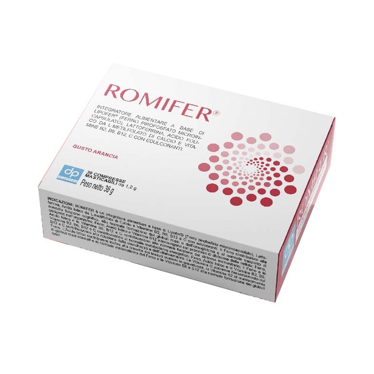 romifer 30 compresse masticabili 750 mg gusto arancia senzaglutine naturalmente privo di lattosio con zuccheri ed edulcoranti