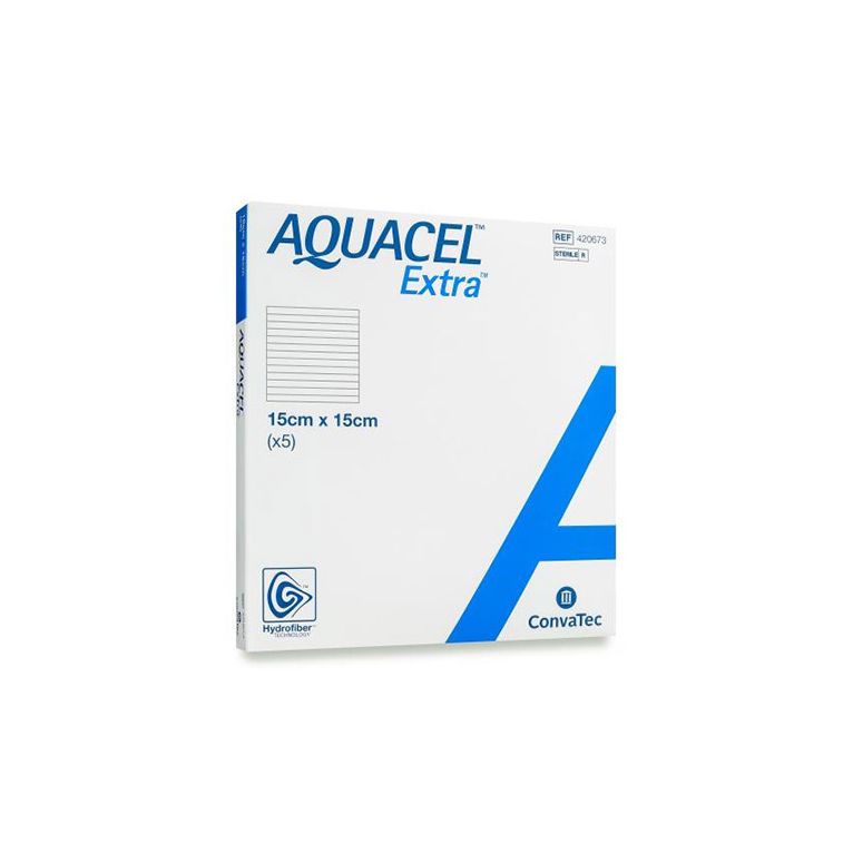 medicazione in tecnologia hydrofiber in carbossimetilcellulosa sodica e cellulosa rigenerata aquacel extra 15x15 cm 5 pezzi