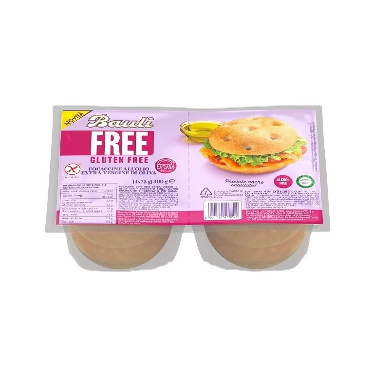 bauli free focaccine olio extra vergine oliva 4 pezzi da 75g