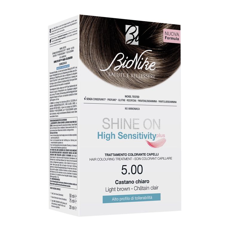 shine on high sensitivity plus castano chiaro 5,00 rivelatore in crema 75 ml + crema colorante 50 ml