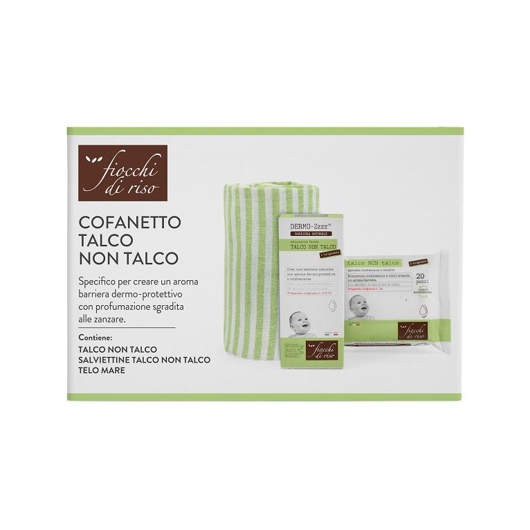 fiocchi di riso cofanetto talco non talco 1 emulsione talconon talco 120 ml + 1 salviette talco non talco + 1 telo mare