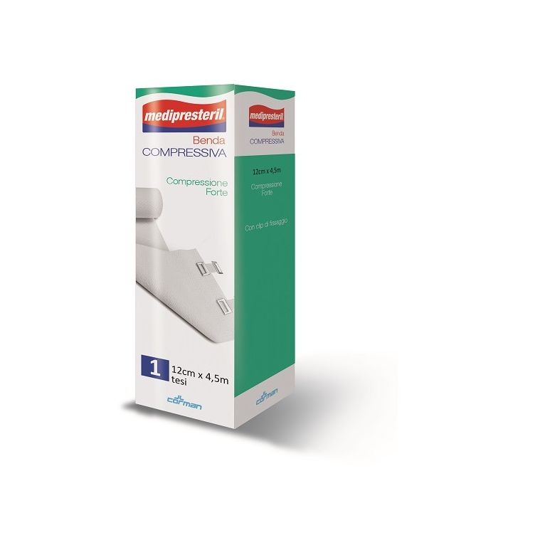benda medipresteril compressione forte m4,5x12cm tesi con clip di fissaggio