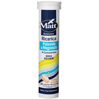 MATT RICARICA POTASSIO & MAGNESIO 20 COMPRESSE EFFERVESCENTIGUSTO ARANCIA SENZA ZUCCHERI CON EDULCORANTE SENZA GLUTINE