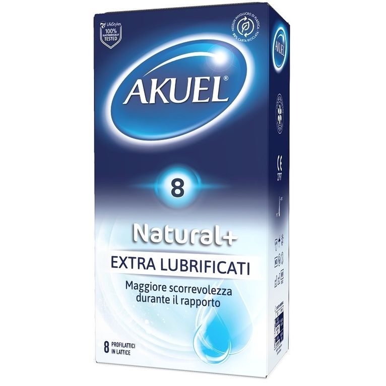 profilattico akuel natural+ extralubrificato 8 pezzi