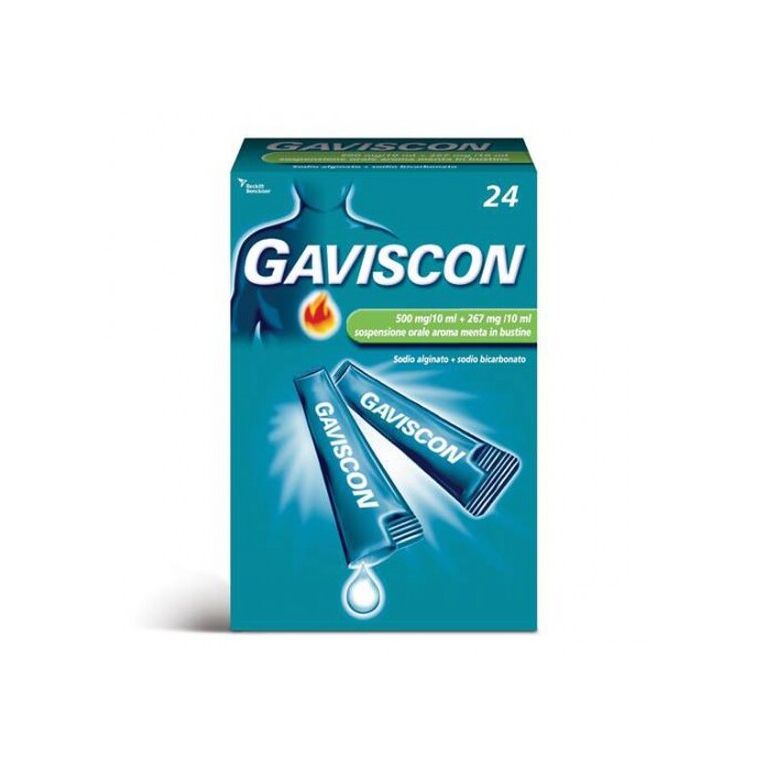 gaviscon 24 bust orale sosp 500 mg/10 ml + 267 mg/10 ml menta
