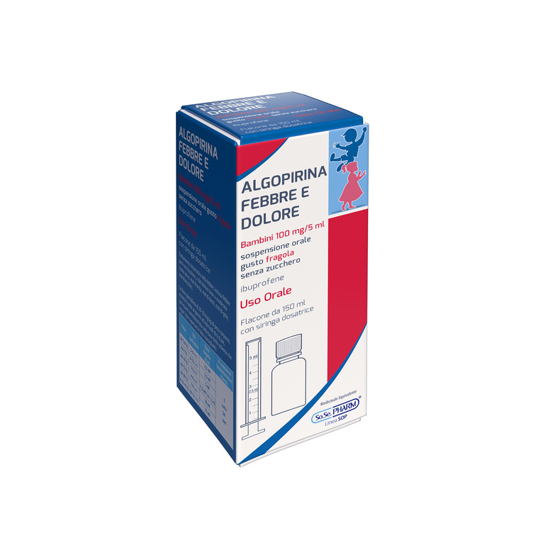 algopirina febbre e dolore bborale sosp 150 ml 100 mg/5 ml gusto fragola senza zucchero