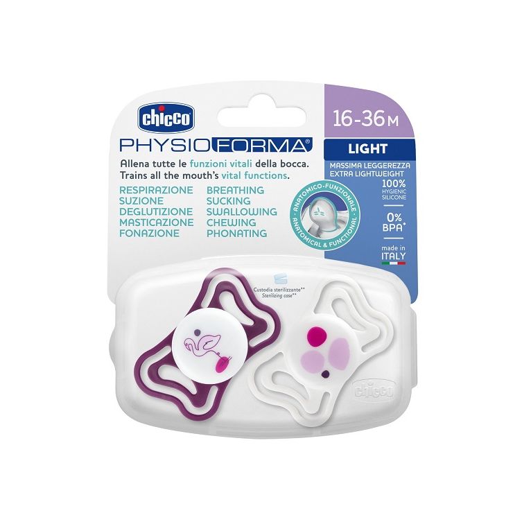 chicco succhietto light rosa silicone 16-36m 2 pezzi