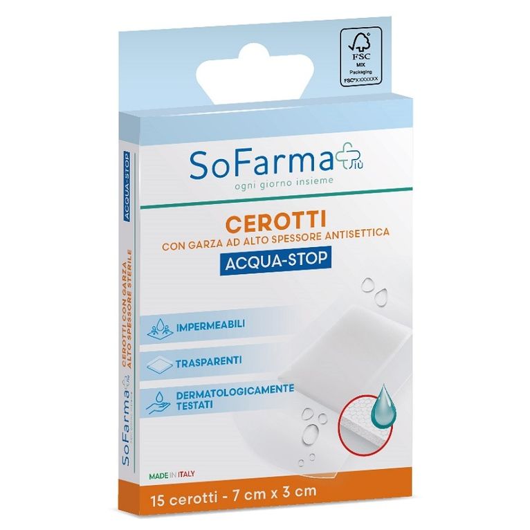 cerotto acquastop 7x3 cm 15 pezzi sofarmapiu'