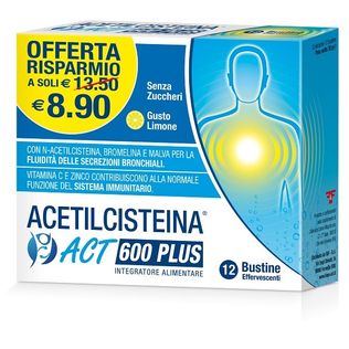 ACETILCISTEINA ACT PLUS NAC 600 12 BUSTINE EFFERVESCENTI AGRUMI